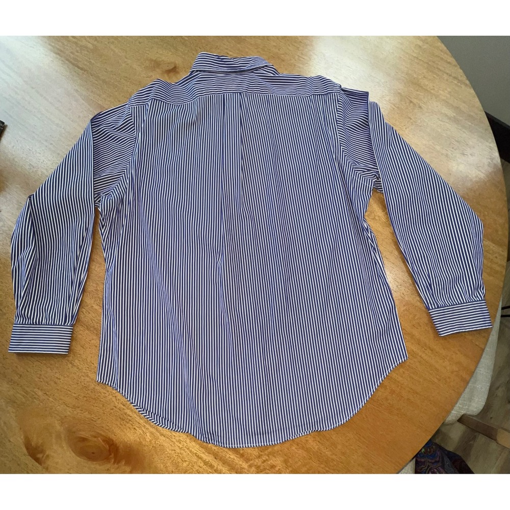 Ralph Lauren Mens Classic Fit Striped Button Down Shirt Navy Blue White 17 34/35 - Picture 7 of 7